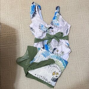 Swim set (bathing suit, suit belt and wrap) size large NWOT